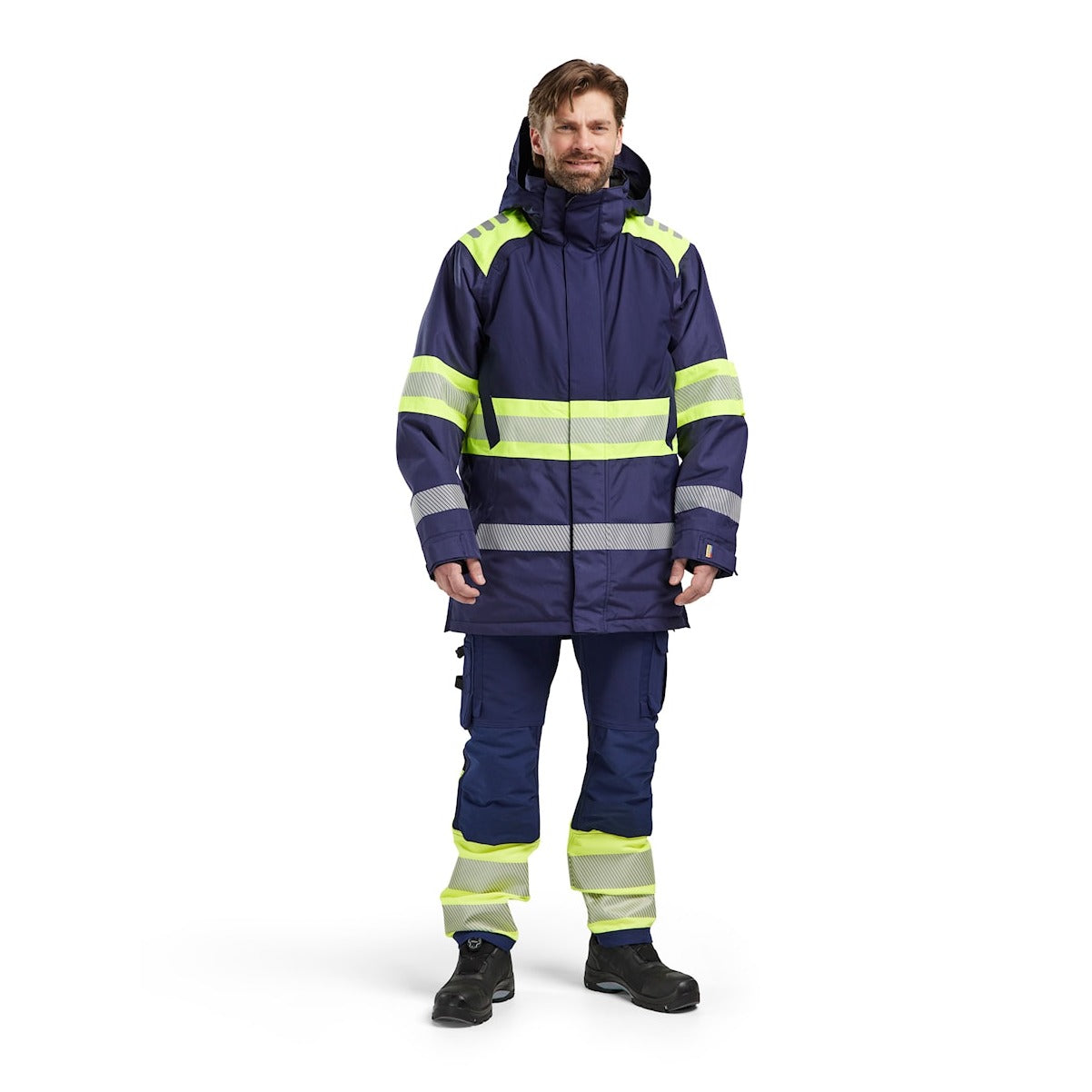 Blaklader Winter Parka Hi-Vis 4485 #colour_navy-blue-hi-vis-yellow
