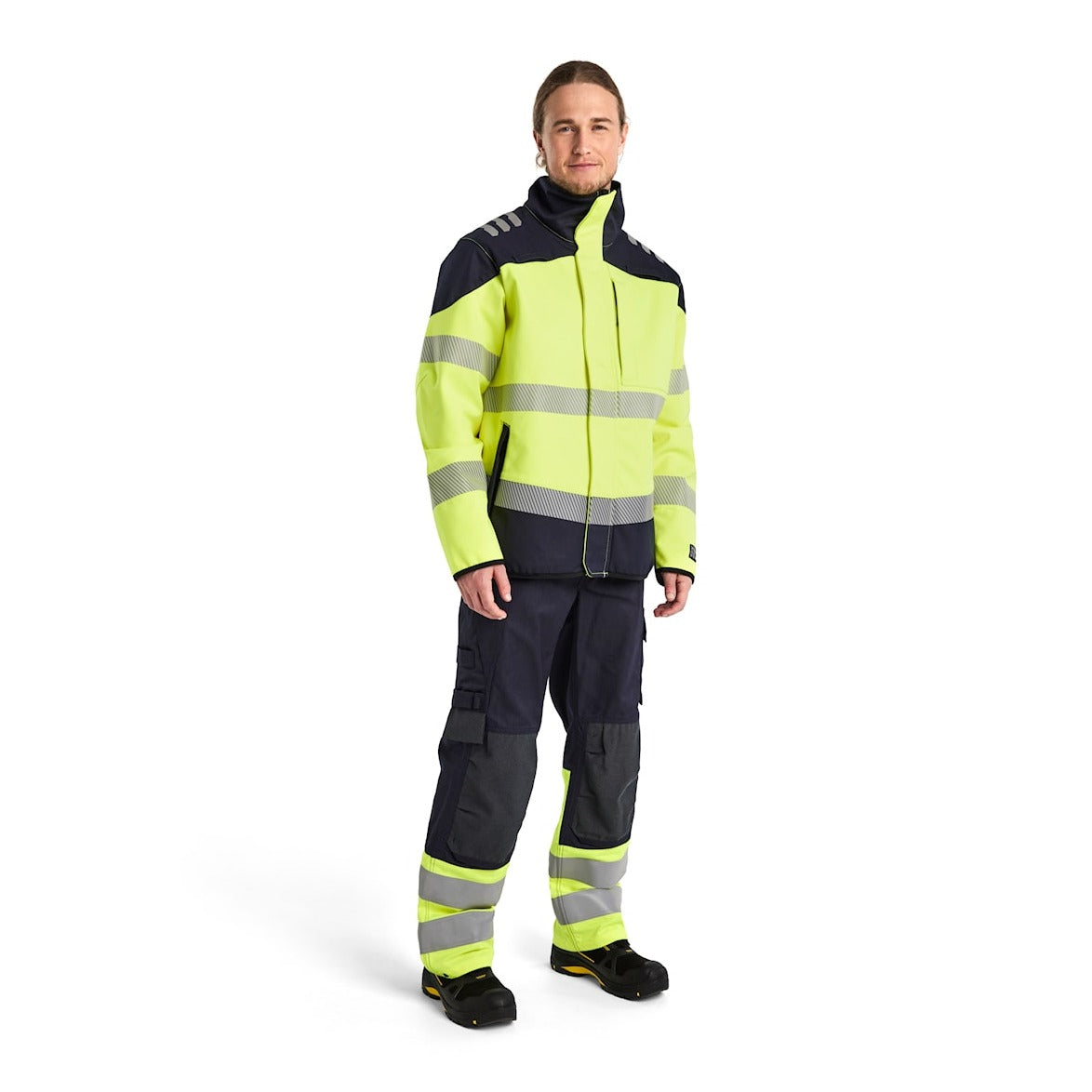 Blaklader Multinorm Softshell Jacket 4948 #colour_hi-vis-yellow-navy-blue
