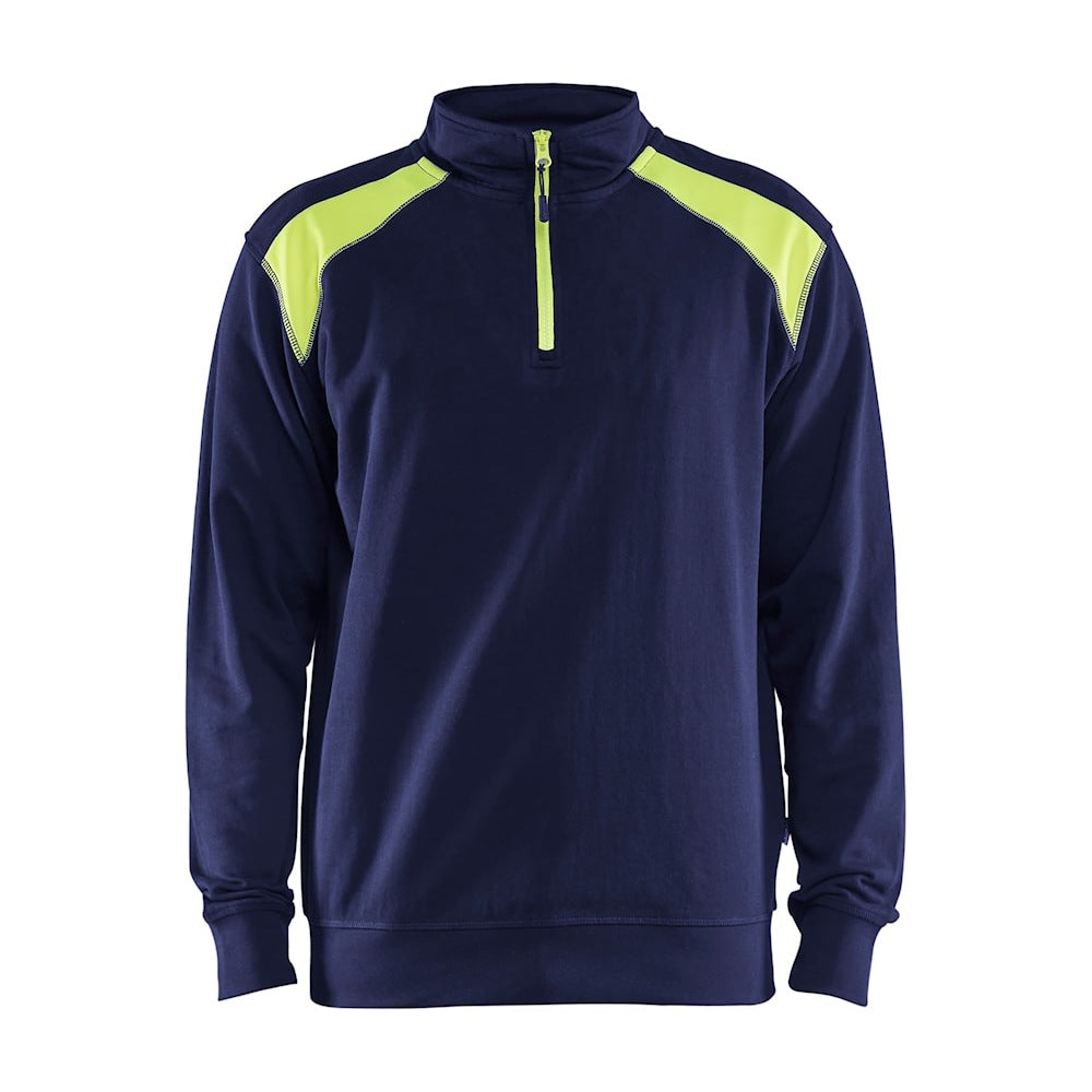 Blaklader Half-Zip 2-Tone Sweatshirt 3353 - Navy Blue/Hi-Vis Yellow