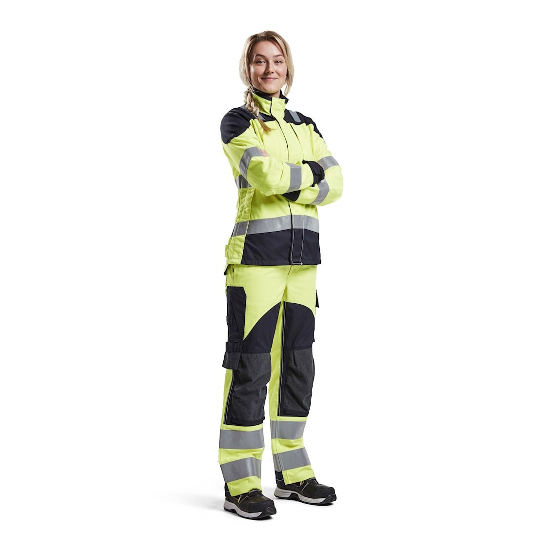 Blaklader Women's Multinorm Inherent Jacket 4969 #colour_hi-vis-yellow-navy-blue