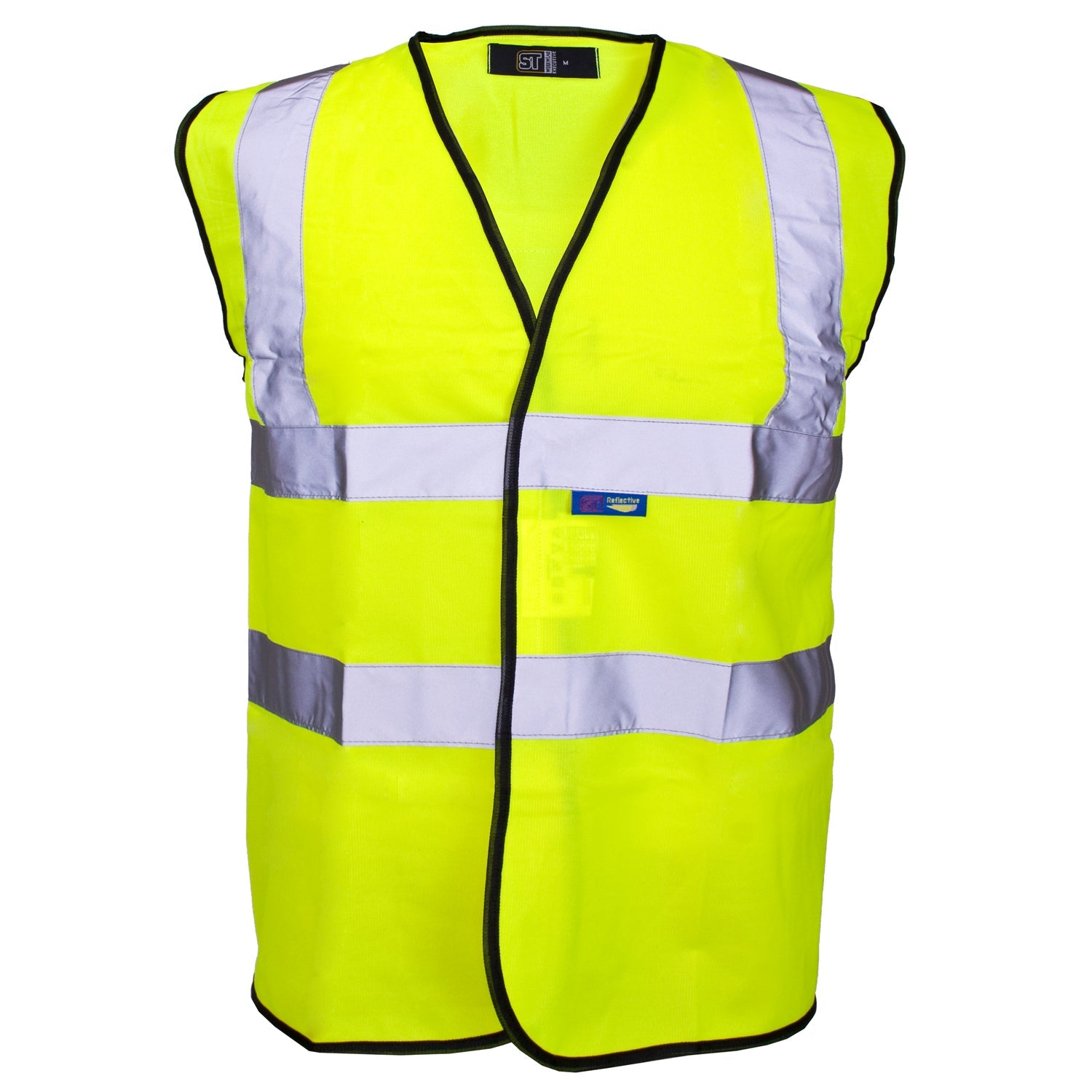 Supertouch Hi Vis Yellow Velcro Vest - Black Binding - Velcro