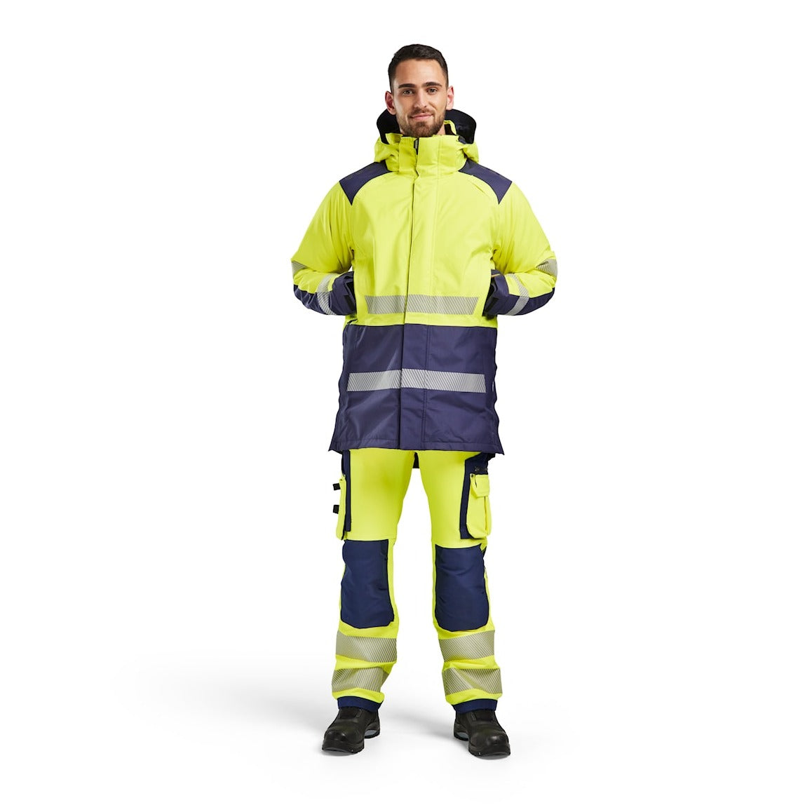 Blaklader Winter Parka Hi-Vis 4457 #colour_hi-vis-yellow-navy-blue