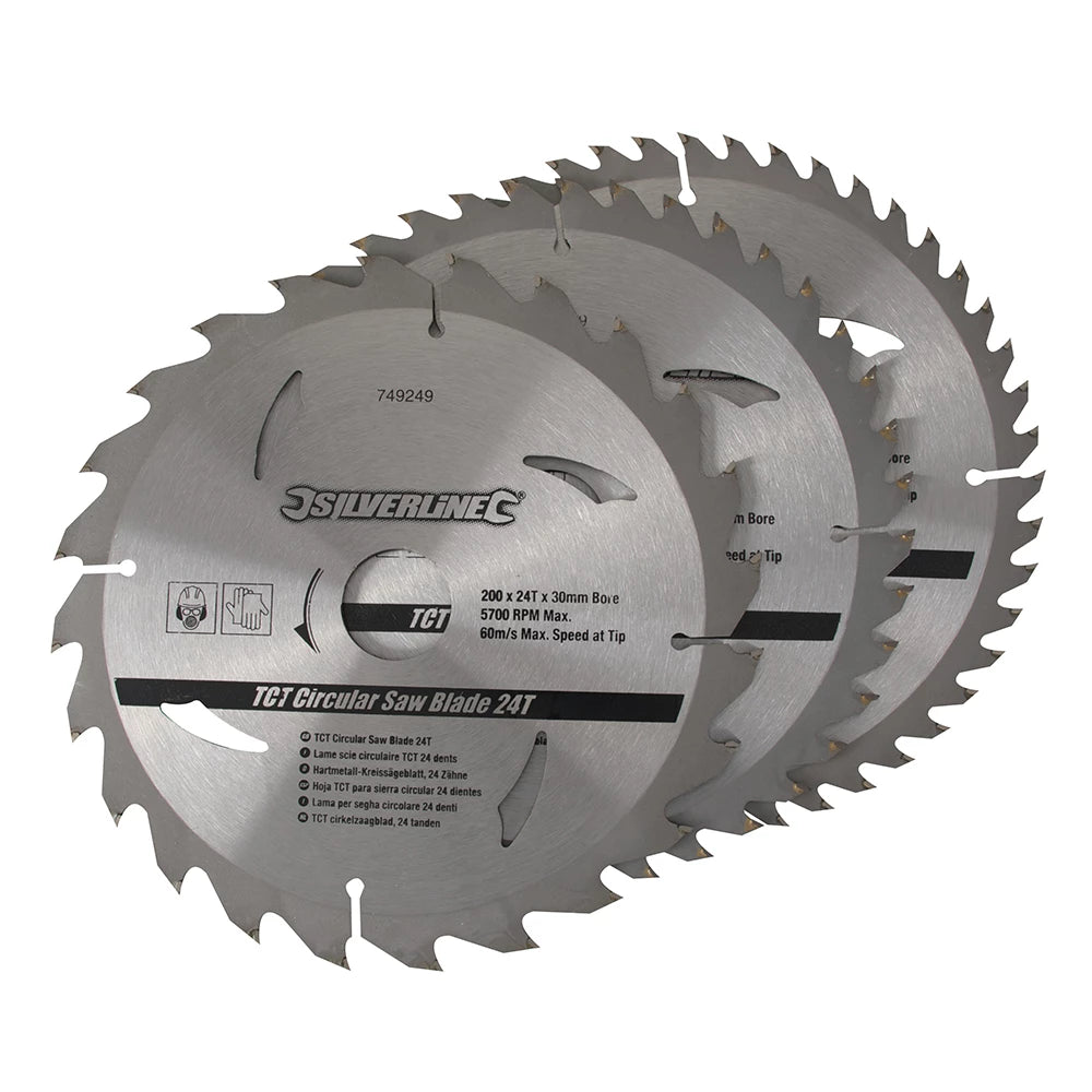 Silverline TCT Circular Saw Blades 24, 40, 48T 3Pk