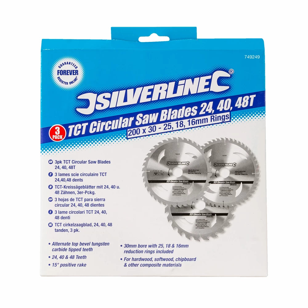 Silverline TCT Circular Saw Blades 24, 40, 48T 3Pk