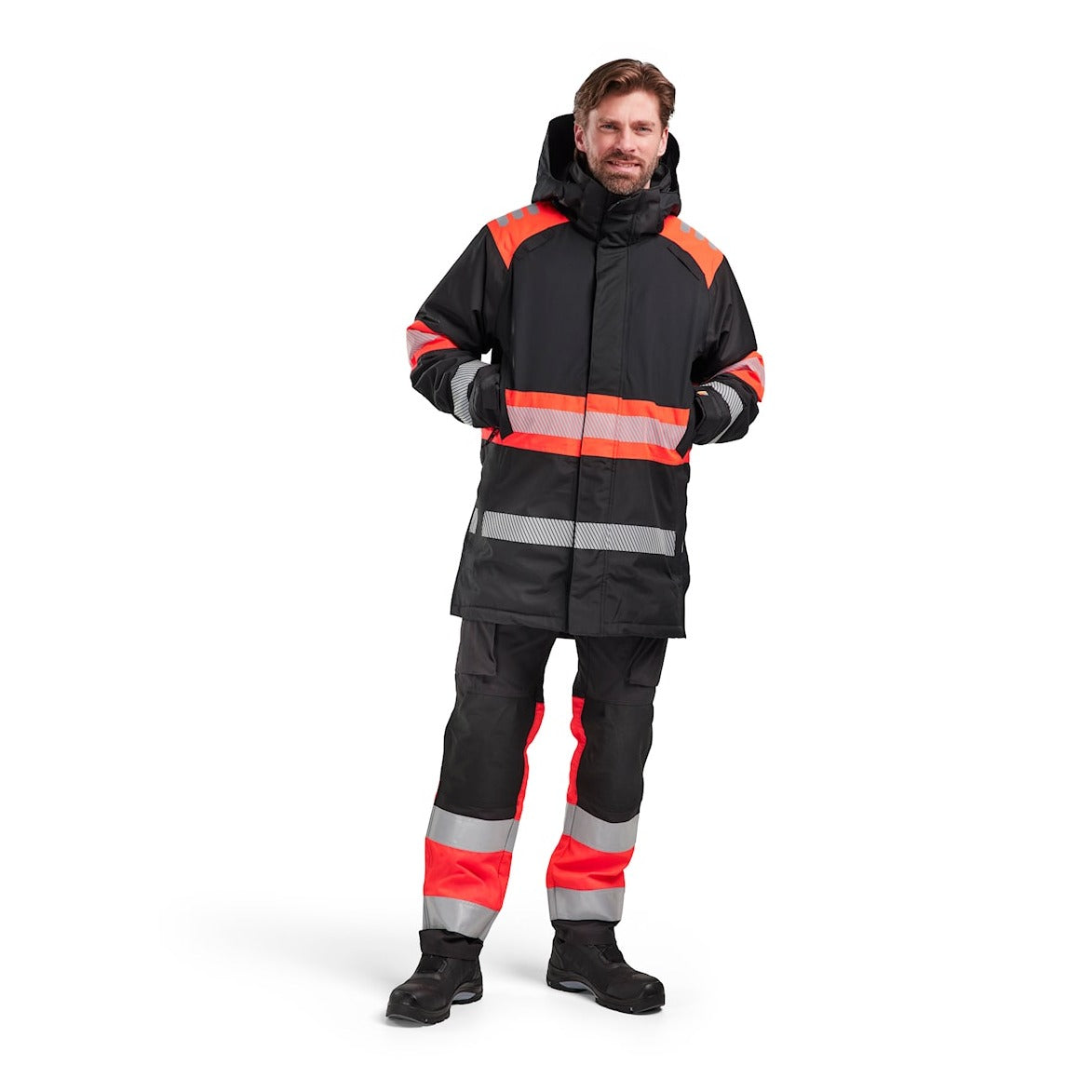 Blaklader Winter Parka Hi-Vis 4485 #colour_black-red-hi-vis