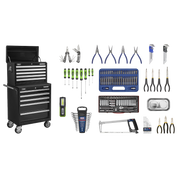 Sealey Topchest & Rollcab Combination 10 Drawer with Ball-Bearing Slides - Black with 148pc Tool Kit