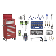 Sealey Topchest & Rollcab Combination 15 Drawer with Ball-Bearing Slides - Red & 147pc Tool Kit