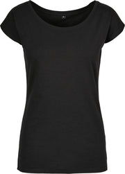 Build Your Brand Basic Women's Wide Neck Tee - Black