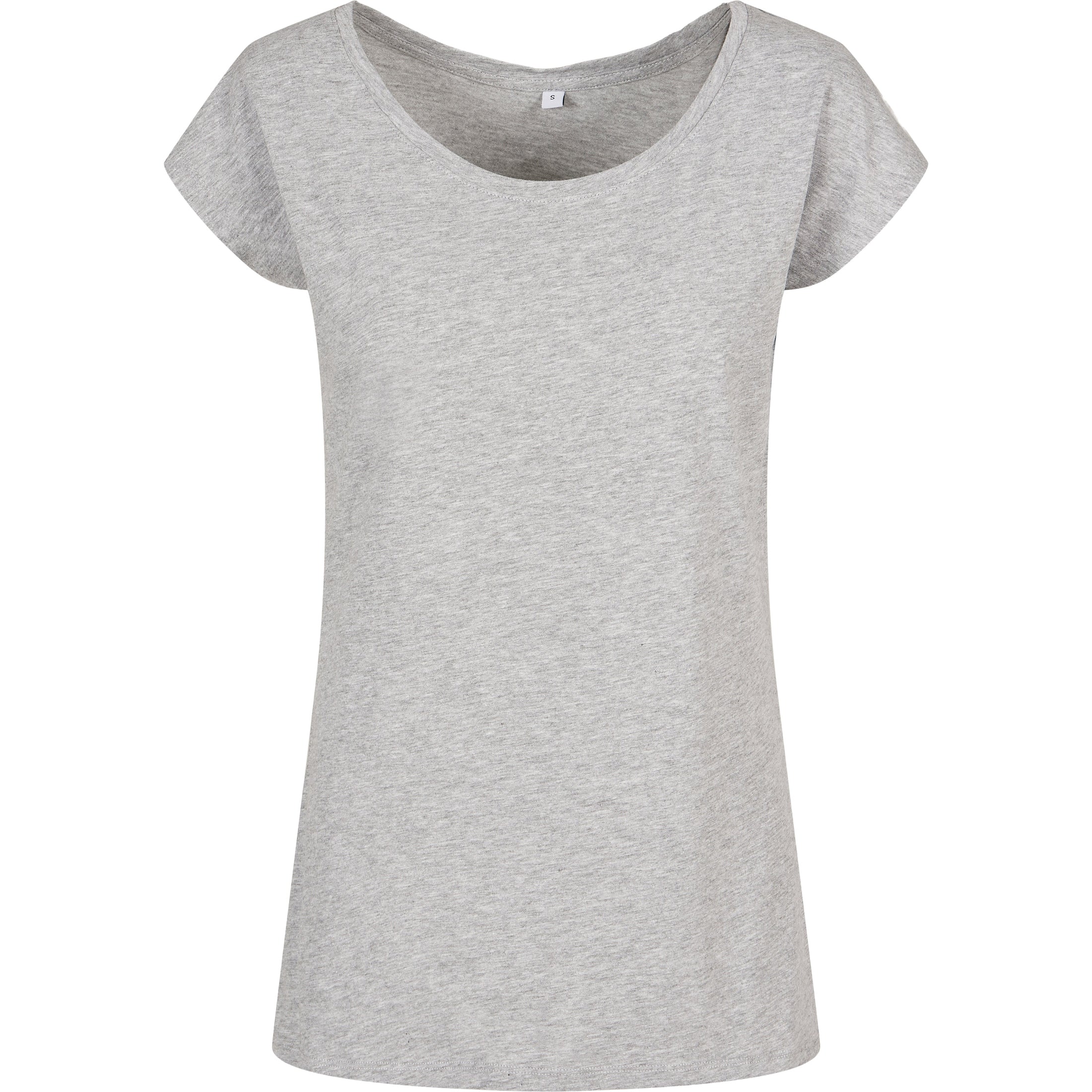 Build Your Brand Basic Women's Wide Neck Tee - Heather Grey