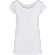 Build Your Brand Basic Women's Wide Neck Tee - White