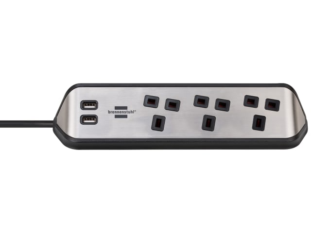 Brennenstuhl estilo Corner Extension Lead 240V 3-Gang 13A Black 2m