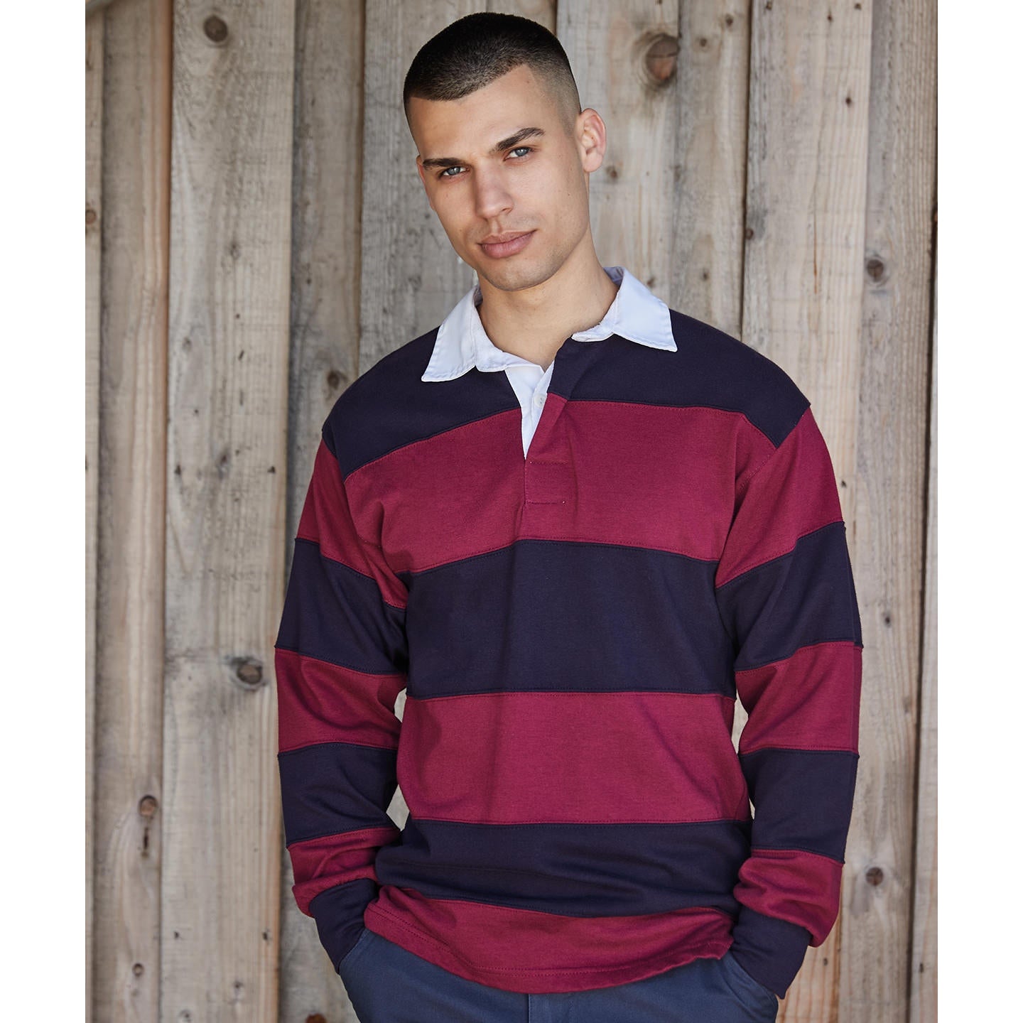 Front Row Sewn Stripe Long Sleeve Rugby Shirt