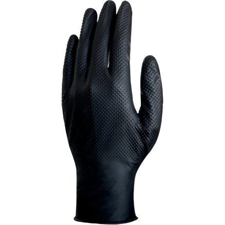 Delta Plus V1600 Black Nitrile Gloves – Diamond Grip, Chemical & Food Safe (Box of 50)