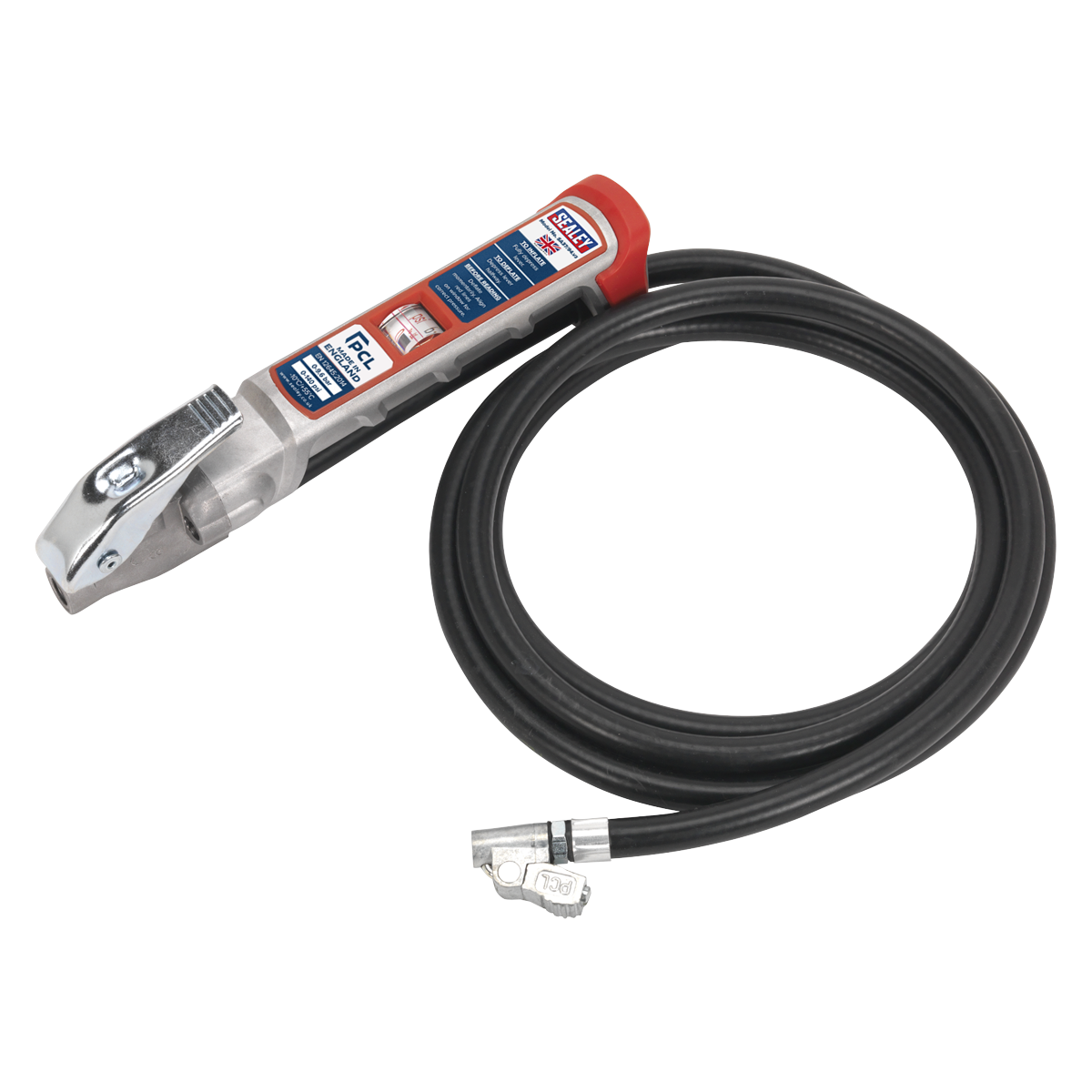 Sealey Professional Tyre Inflator with 2.5m Hose & Clip-On Connector