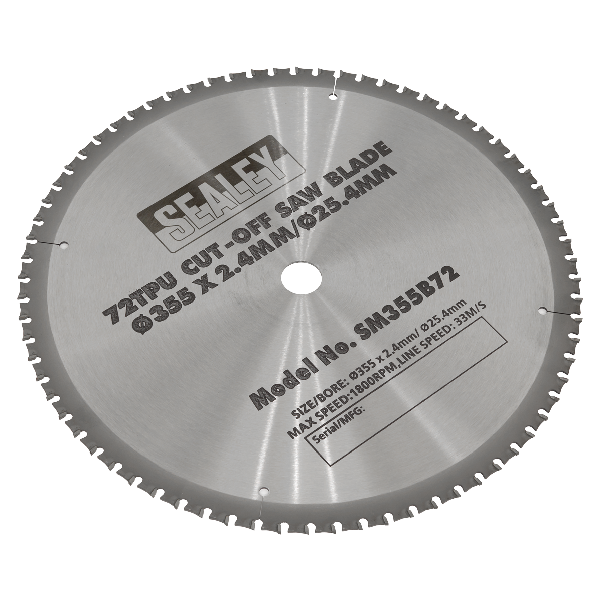 Sealey Cut-Off Saw Blade Ø355 x 2.4mm/Ø25.4mm 72tpu