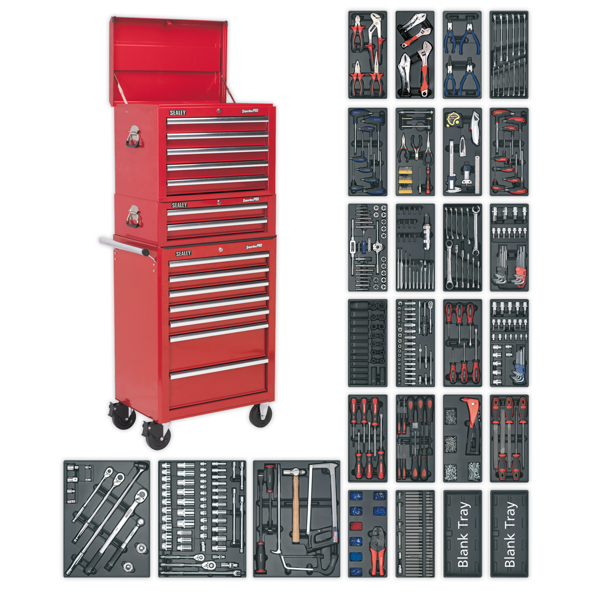 Sealey Tool Chest Combination 14 Drawer with Ball-Bearing Slides - Red & 1179pc Tool Kit