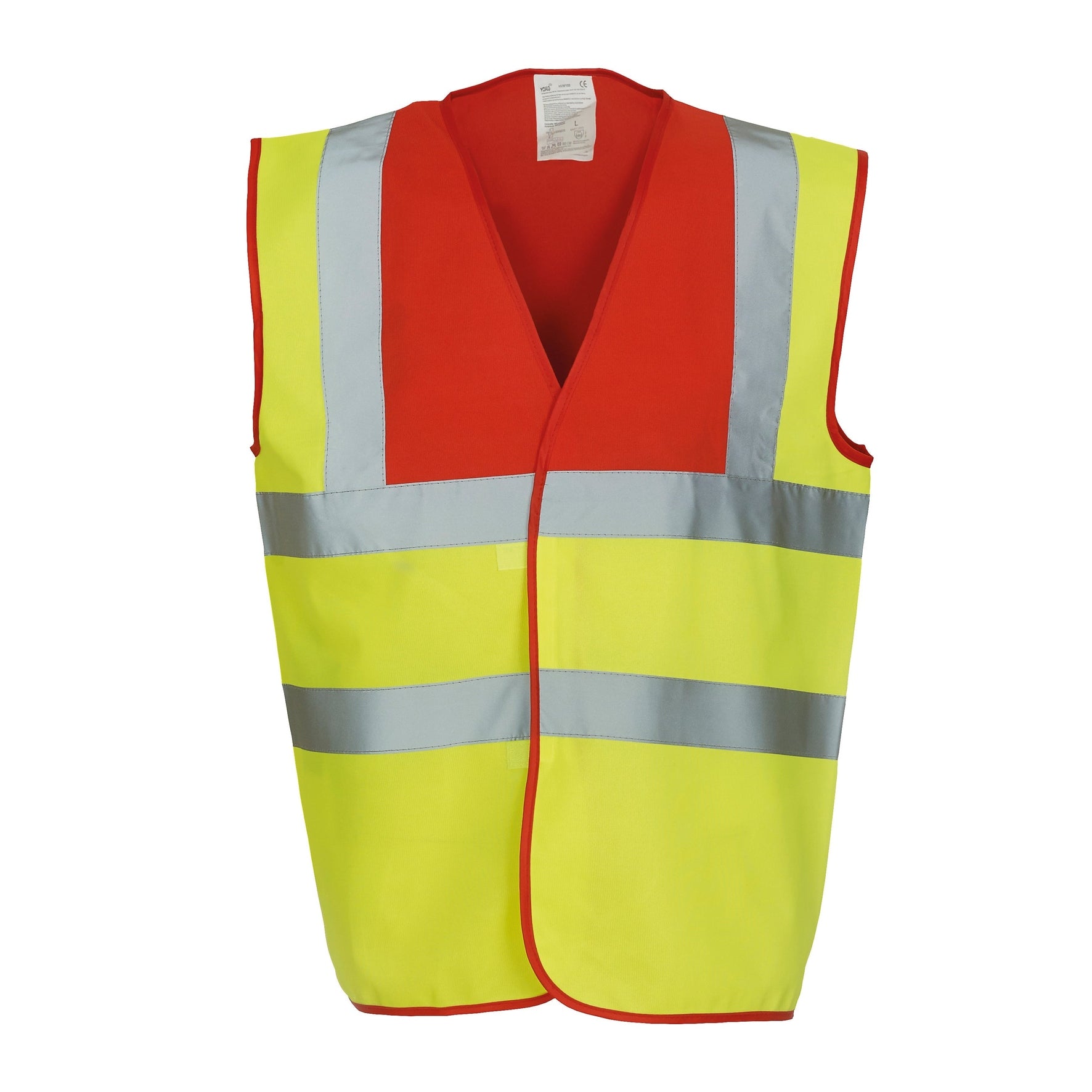 Yoko Hi-Vis 2-Band-And-Braces Waistcoat - Red Yoke/Yellow