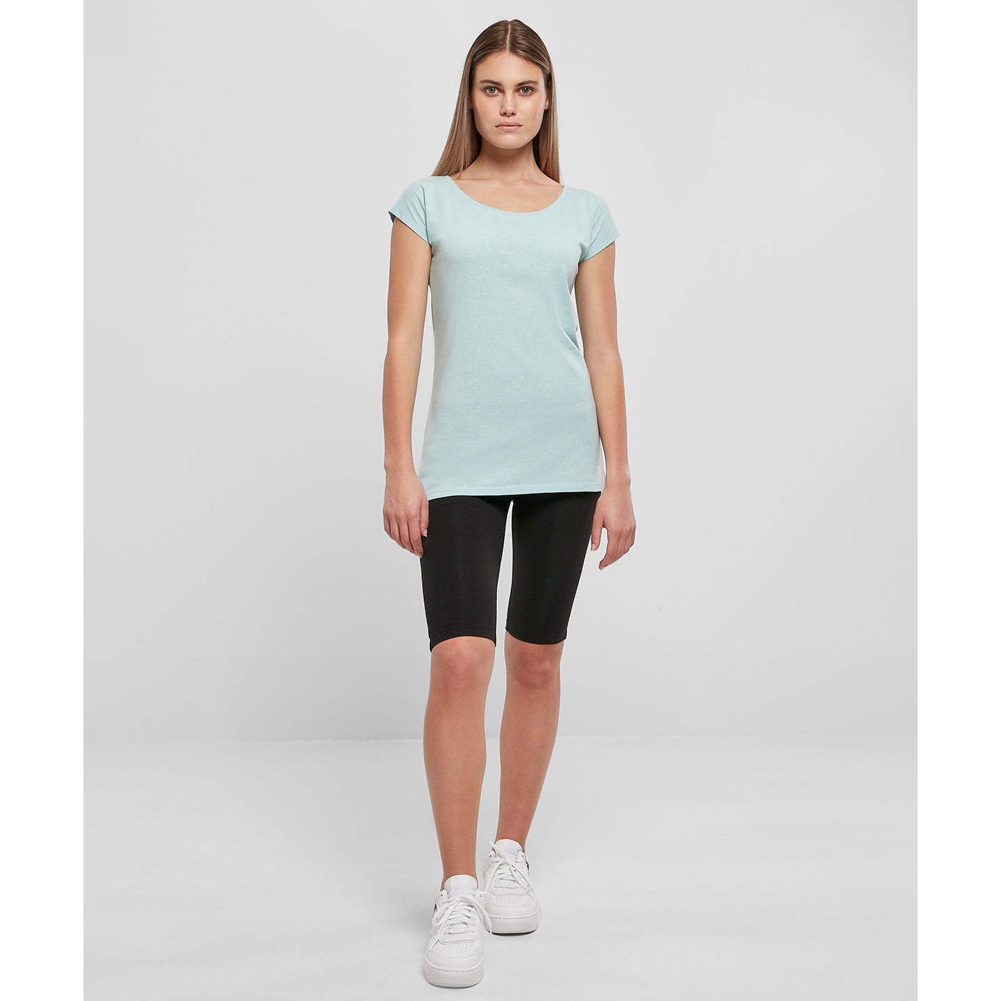 Build Your Brand Basic Women's Wide Neck Tee - Ocean Blue