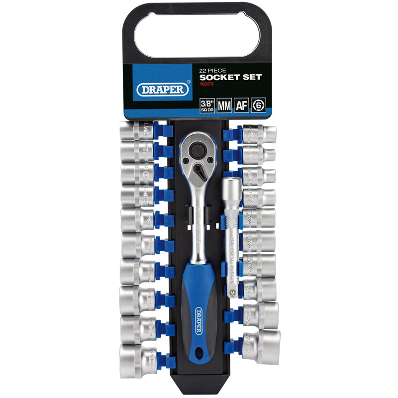 Draper 3/8" Sq. Dr. Combined MM/AF Socket and Ratchet Set (22 piece)
