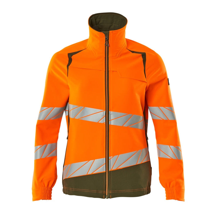 Mascot Accelerate Safe Ladies Fit Ultimate Stretch Work Jacket #colour_hi-vis-orange-moss-green
