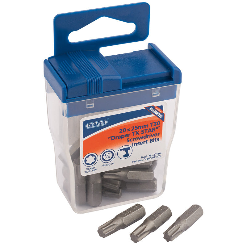 Draper 20 x Draper TX-STAR® 25mm Long Insert Bits in Plastic Storage Case