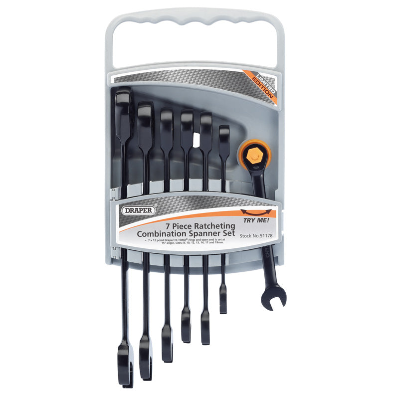 Draper Metric Ratcheting Combination Spanner Set Draper HI-TORQ® (7 Piece)