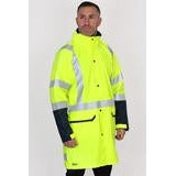 Bisley Taped Hi-Vis Stretch PU Rain Coat with Concealed Hood