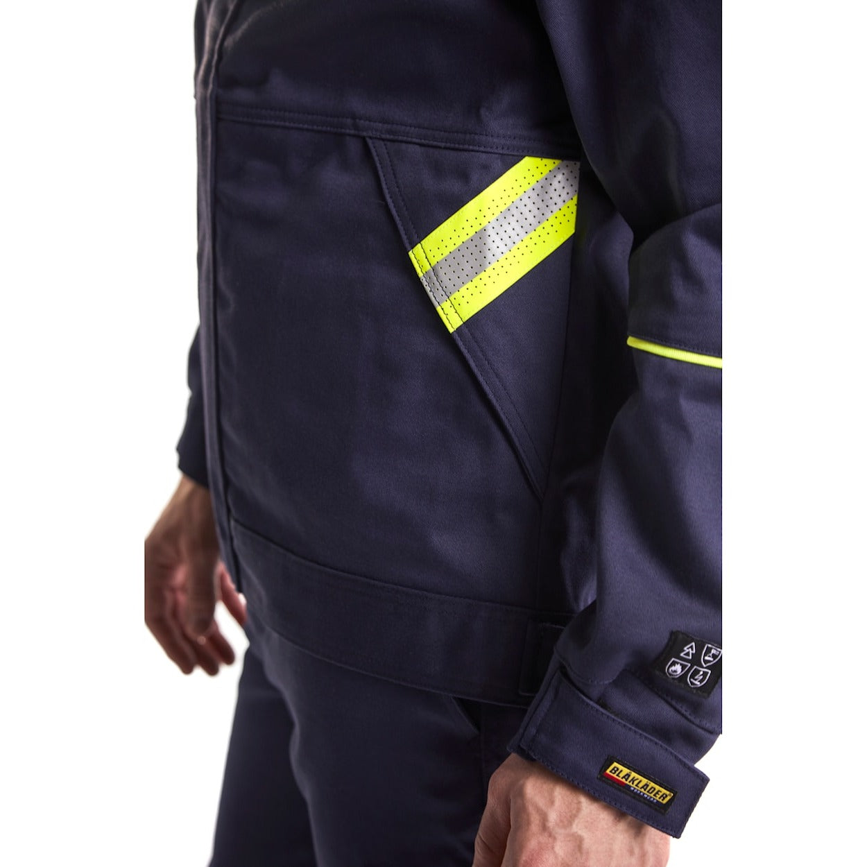 Blaklader Welding Jacket 4801 #colour_navy-blue-hi-vis-yellow