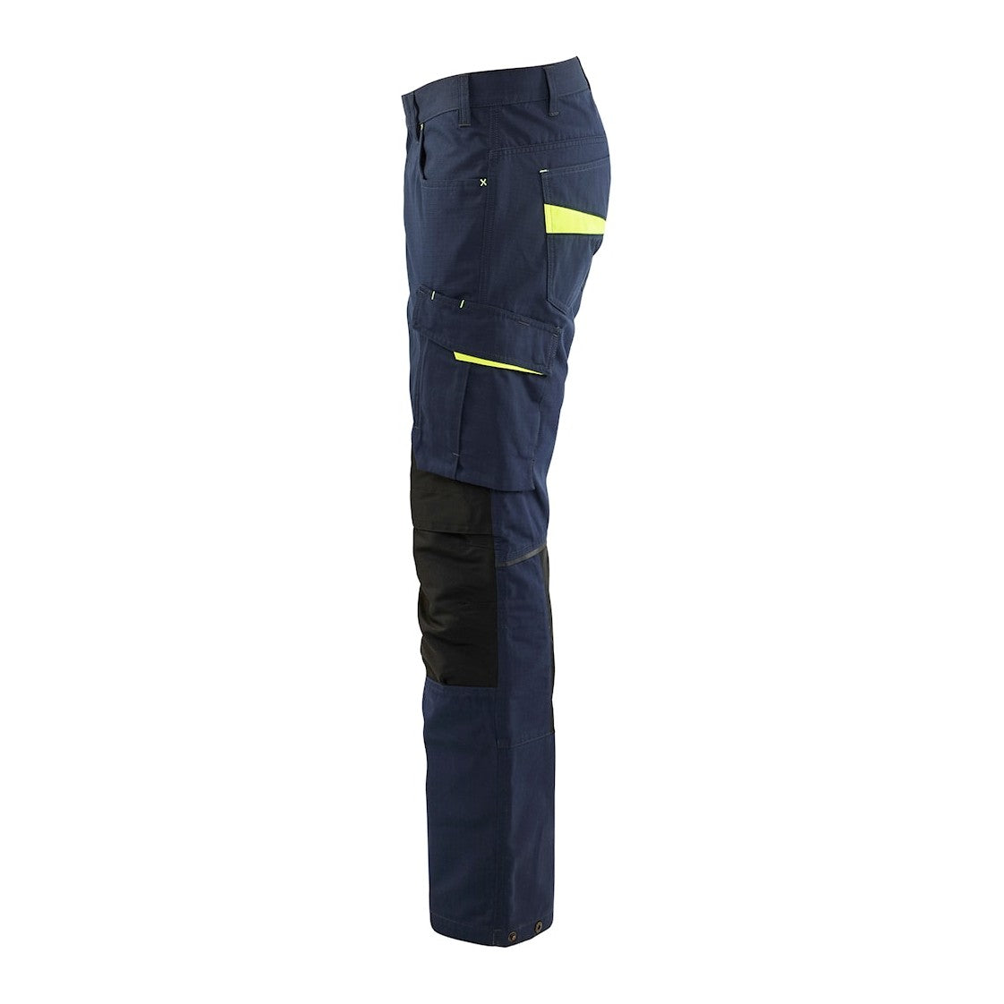 Blaklader Service Trousers with Stretch 1495 #colour_dark-navy-blue-hi-vis-yellow