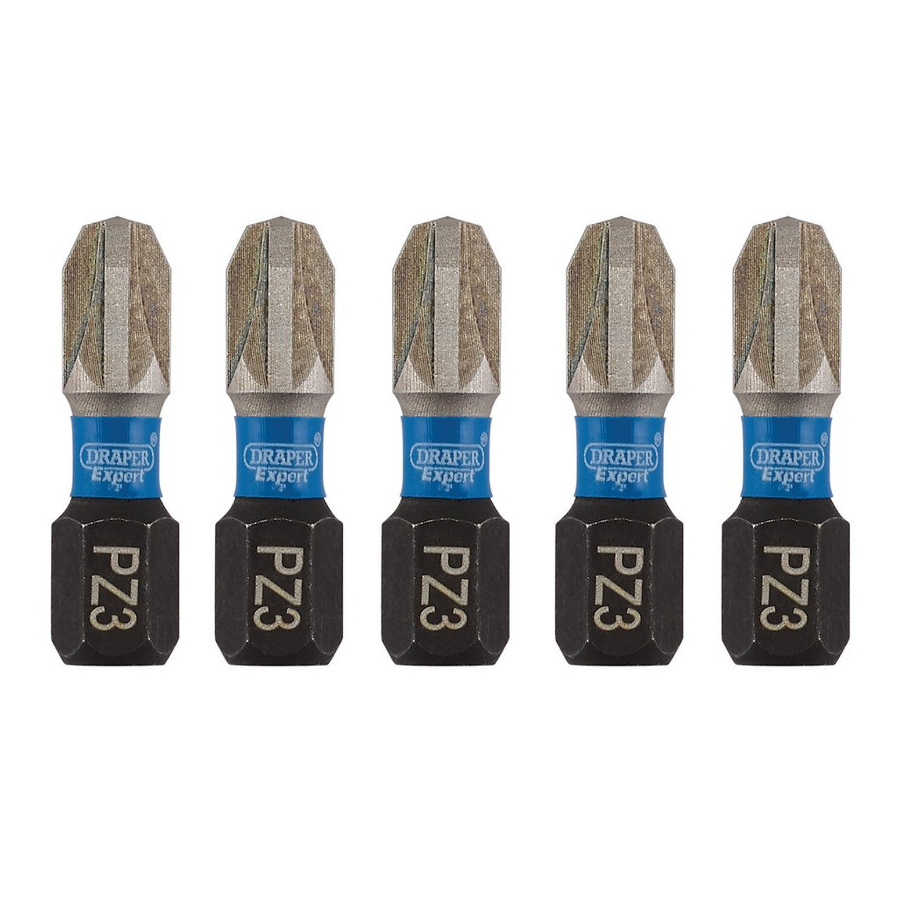 Draper Tools Expert PZ-Type Impact Screwdriver Bits, No.3 x 25mm, 1/4" Hex (Pack Of 5)