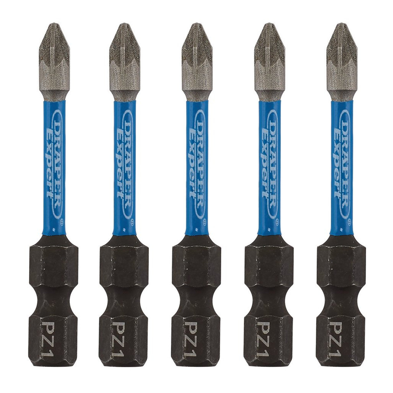 Draper Tools Expert PZ-Type Impact Screwdriver Bits, No.1 x 50mm, 1/4" Hex (Pack Of 5)
