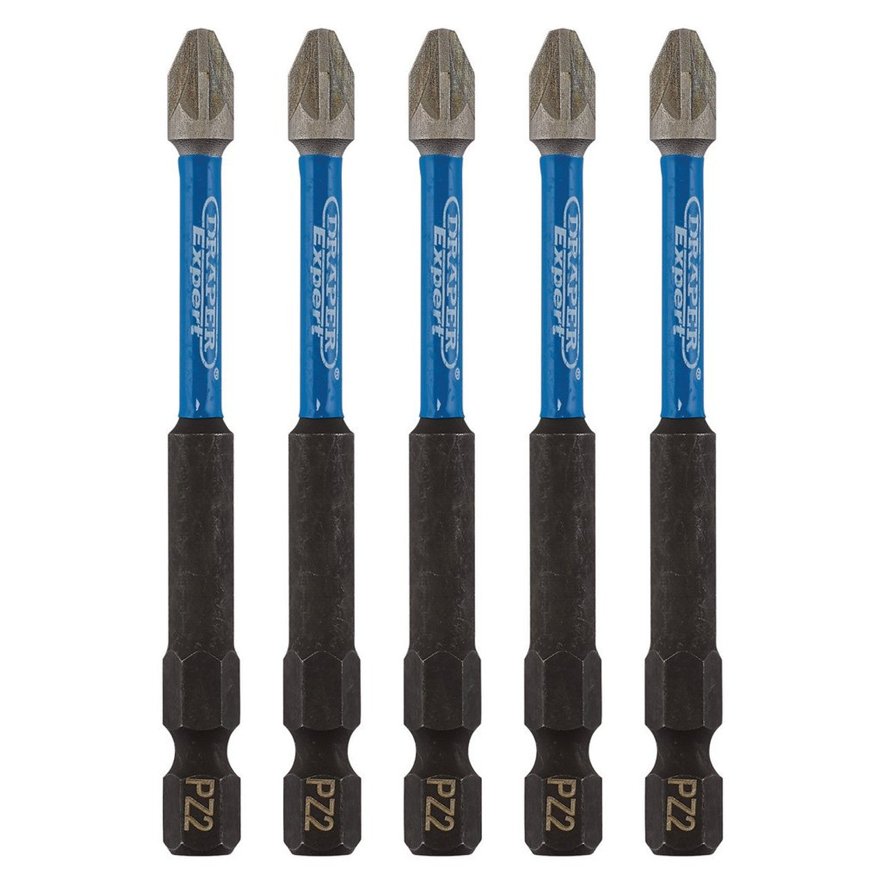 Draper Tools Expert Pz-Type Impact Screwdriver Bits, No.2 x 75mm, 1/4" Hex (Pack Of 5)