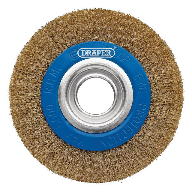 Draper Tools Brass Steel Bench Grinder Wire Wheel Brush, 150 x 31.75mm