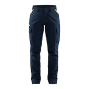 Blaklader Women's Industry Trousers Stretch 7144 #colour_dark-navy-blue-hi-vis-yellow