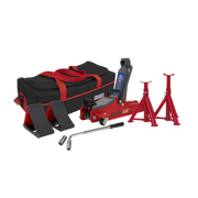 Sealey Trolley Jack 2 Tonne Low Entry Short Chassis & Accessories Bag Combo - Red