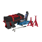 Sealey Trolley Jack 2 Tonne Low Entry Short Chassis & Accessories Bag Combo - Blue