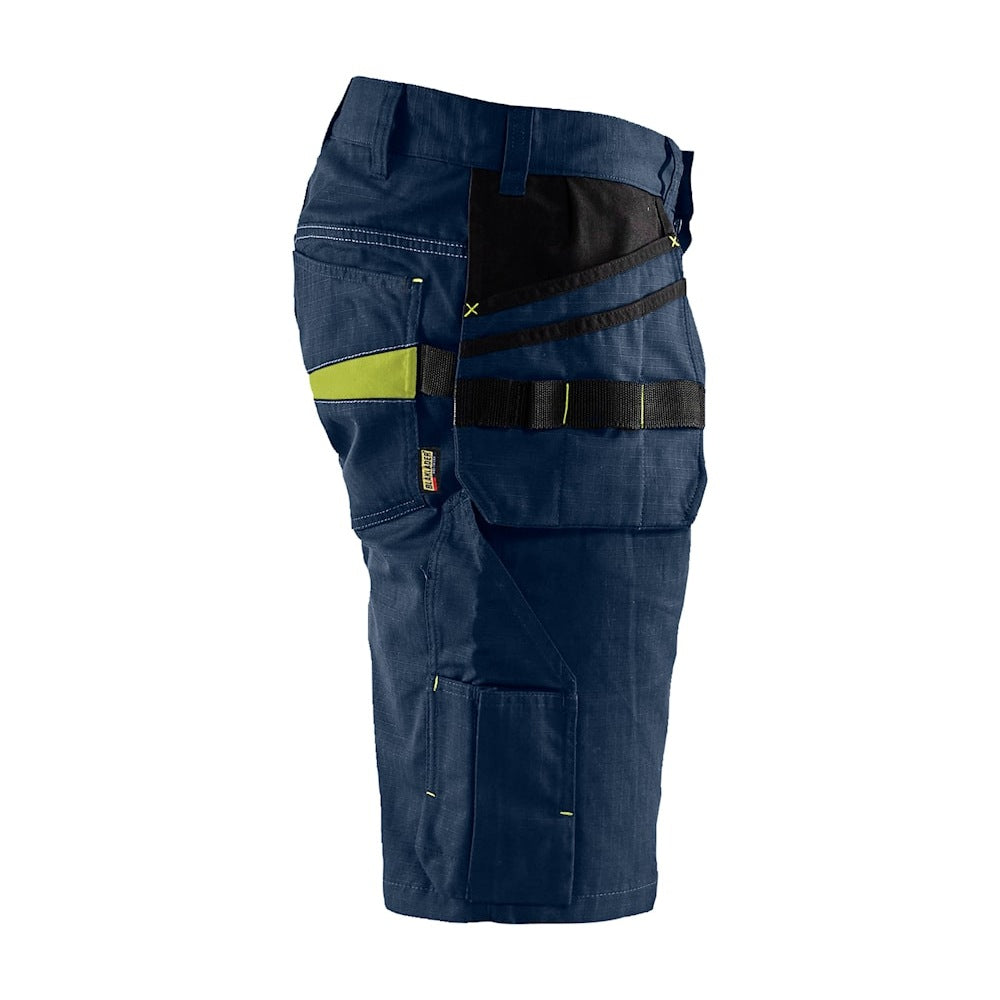 Blaklader Service Shorts with Nailpockets 1494 #colour_dark-navy-blue-hi-vis-yellow