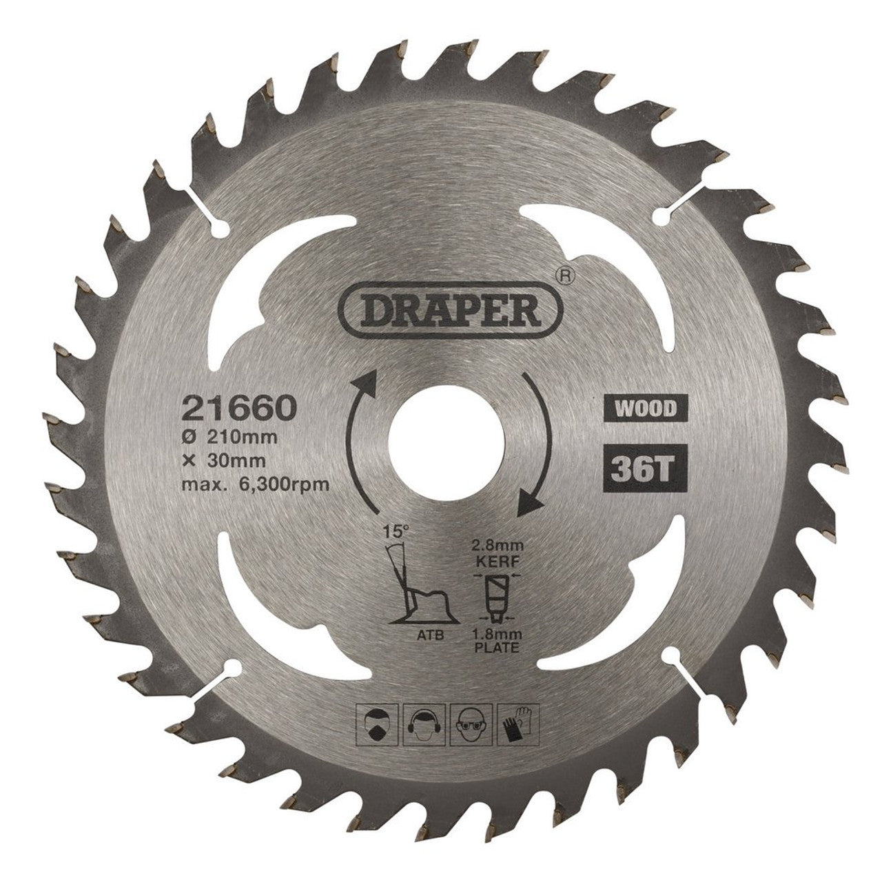 Draper Tools TCT Circular Saw Blade For Wood, 210 x 30mm, 36T
