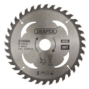 Draper Tools TCT Circular Saw Blade For Wood, 210 x 30mm, 36T