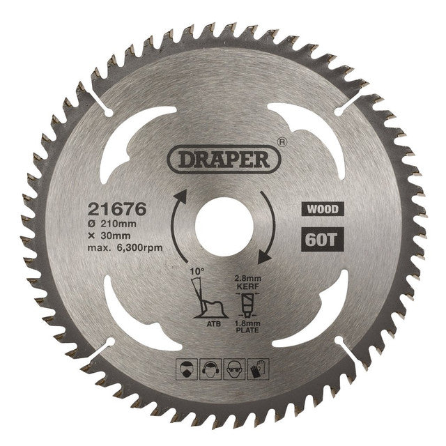 Draper Tools TCT Circular Saw Blade For Wood, 210 x 30mm, 60T
