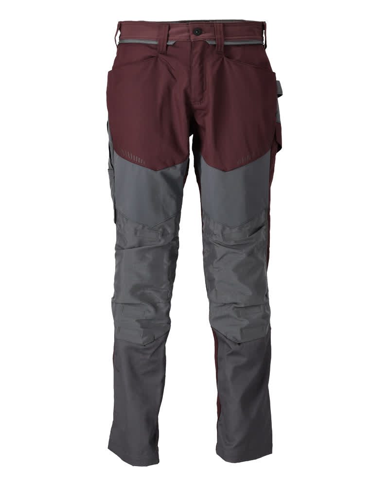 Mascot Customized Trousers with Kneepad Pockets - Bordeaux/Stone Grey