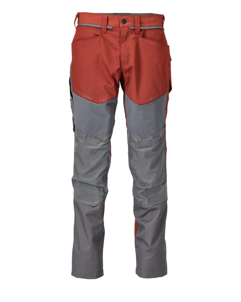 Mascot Customized Trousers with Kneepad Pockets - Autumn Red/Stone Grey