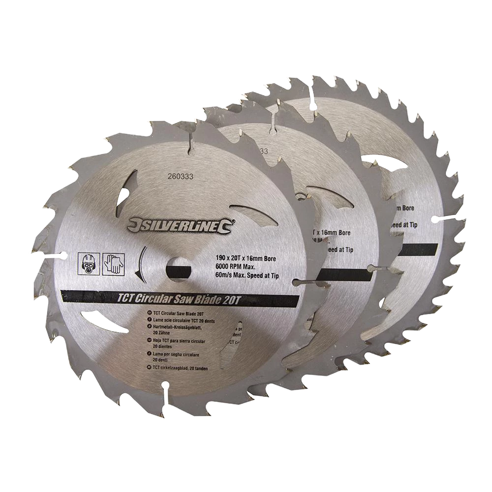 Silverline TCT Circular Saw Blades 20, 24, 40T 3Pk