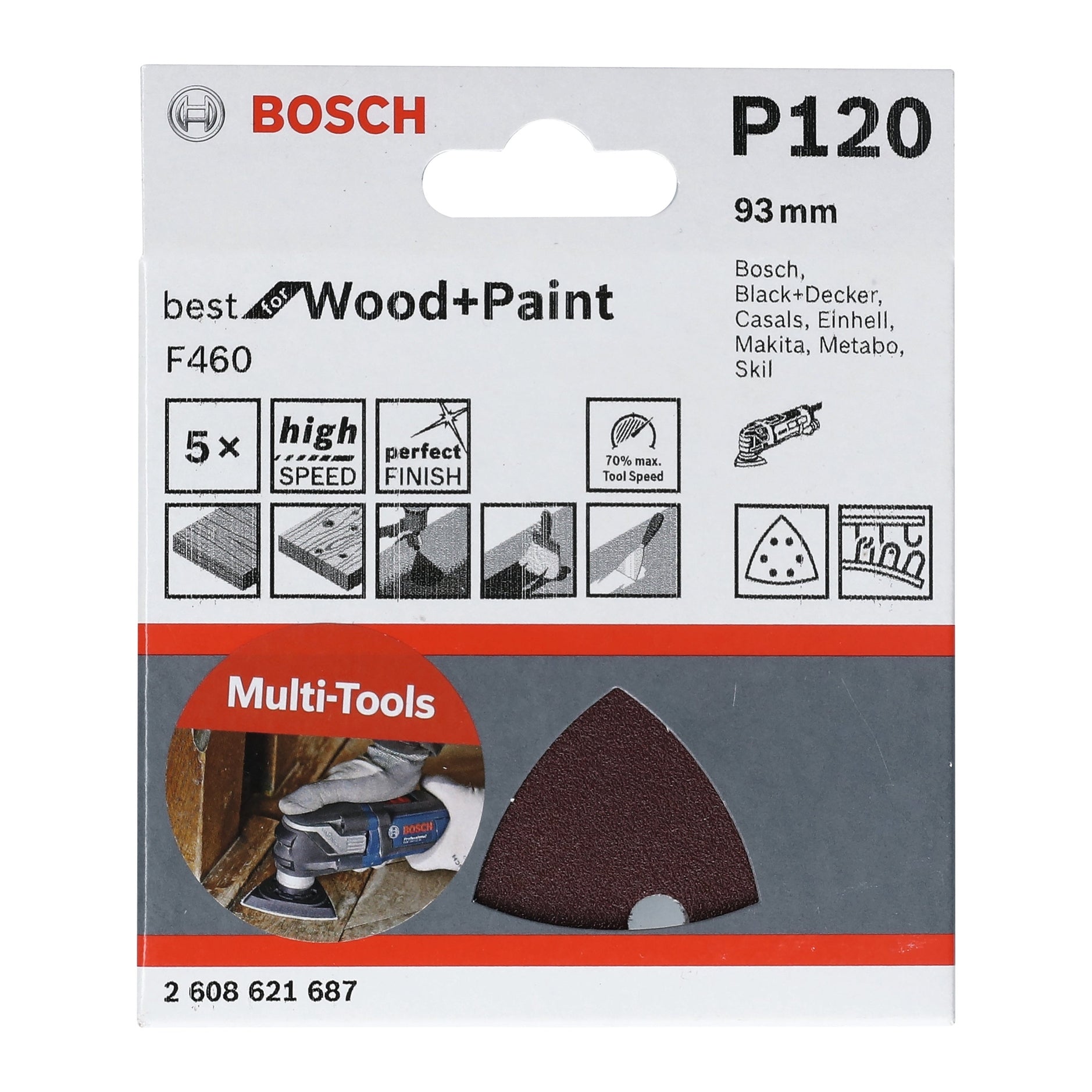 Bosch Professional F460 Sanding Sheet - Best for Wood and Paint (G180, 93mm)