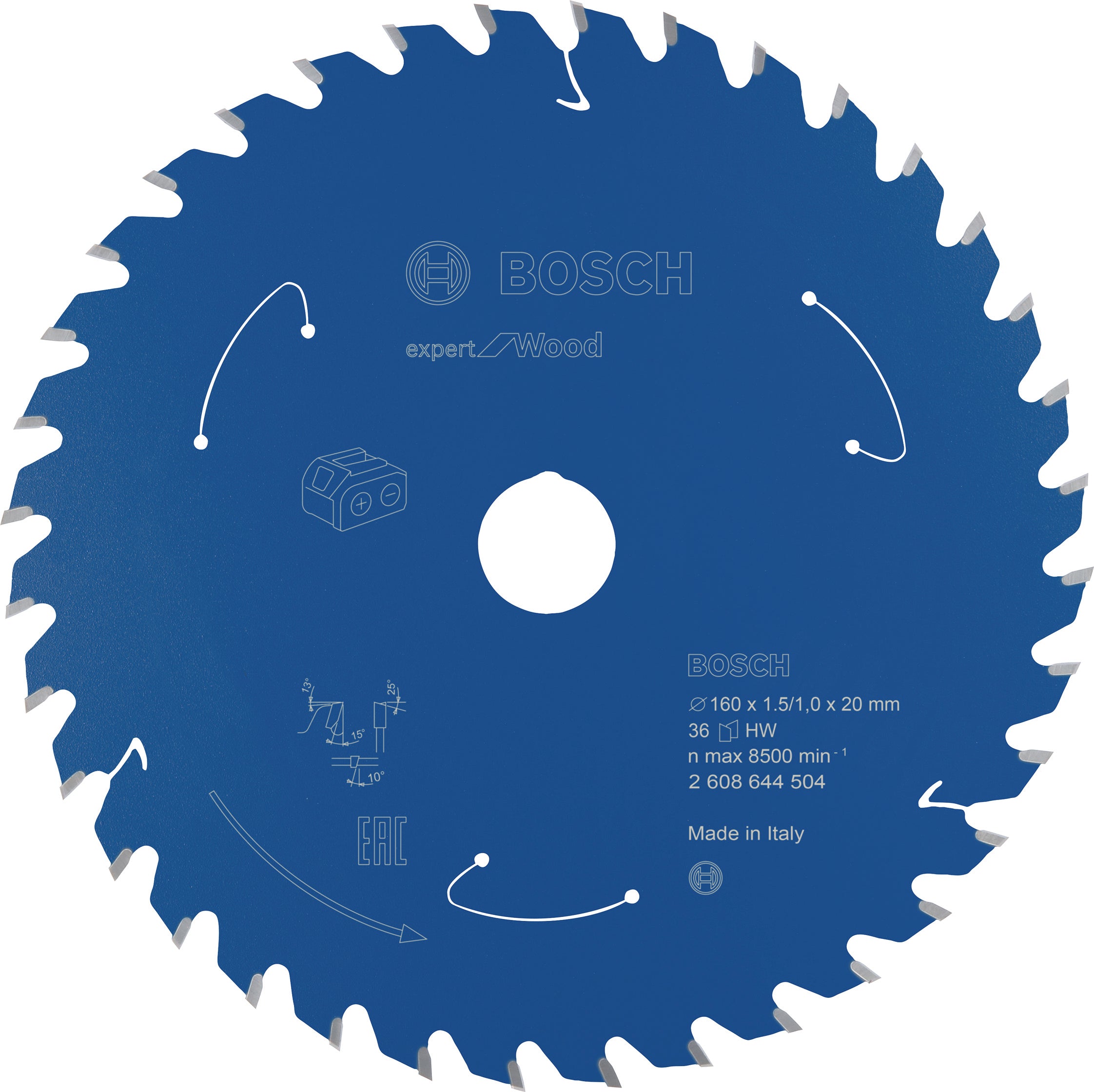 Bosch Professional Expert Circular Saw Blade for Cordless Saws - Wood, 160x1.5/1x20 T36