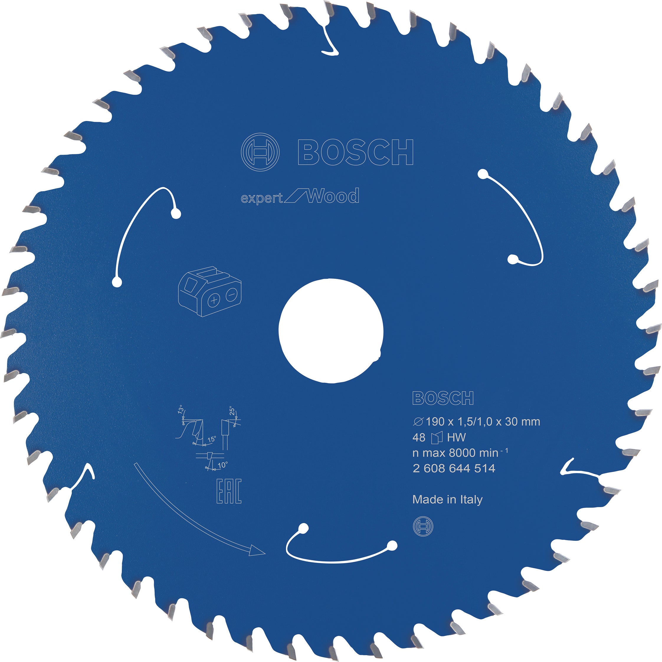 Bosch Professional Expert Circular Saw Blade for Cordless Saws - Wood, 190x1.5/1x30 T48
