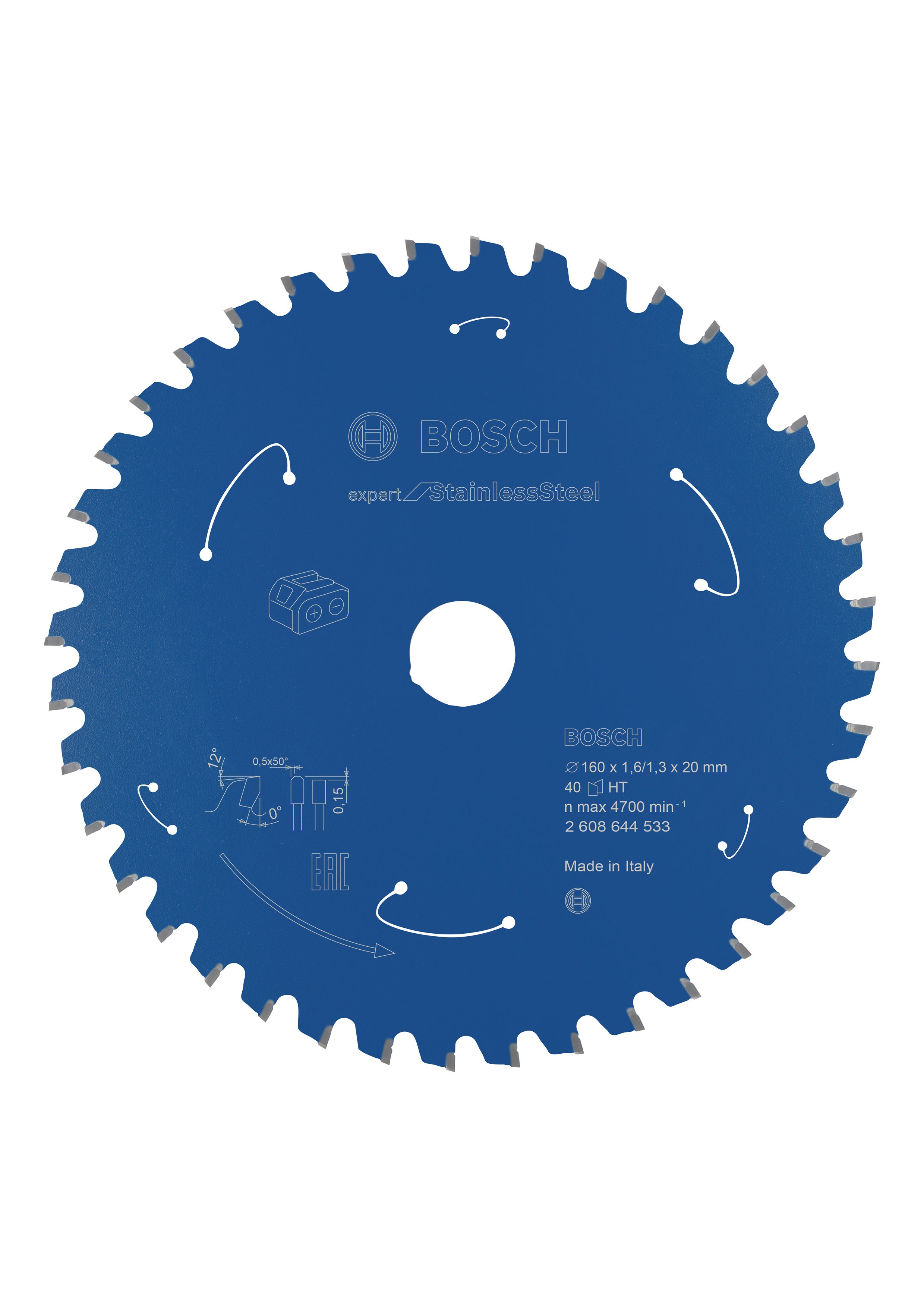 Bosch Professional Expert Stainless Steel Circular Saw Blade for Cordless Saws - 160x1.6/1.3x20 T40