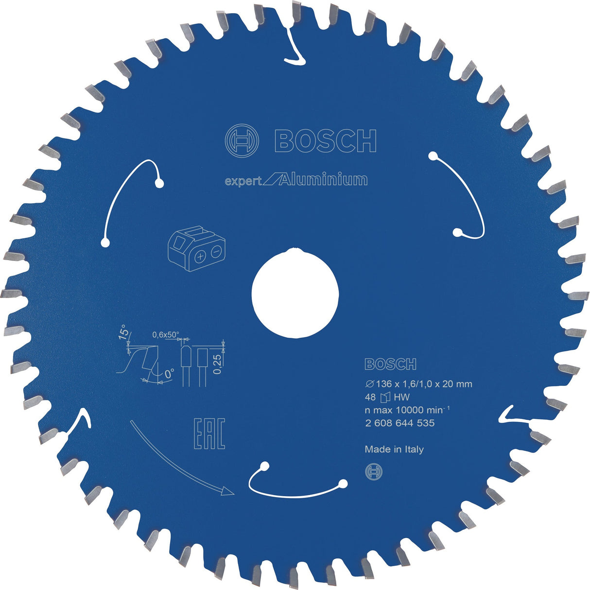 Bosch Professional Expert Aluminium Circular Saw Blade for Cordless Saws - 136x1.6/1x20 T48