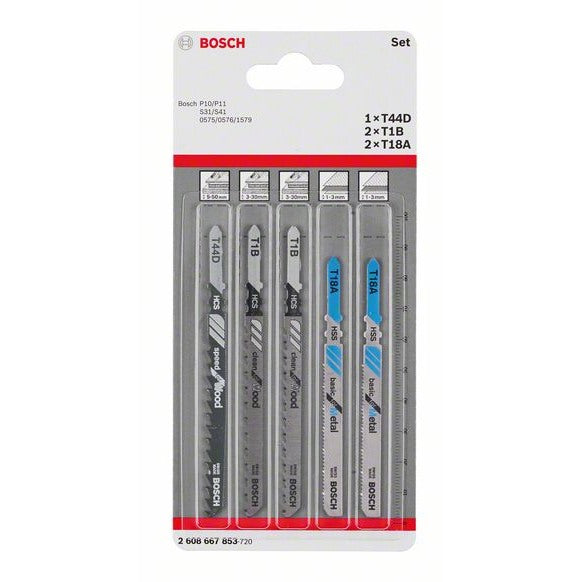 Bosch Professional 5-Piece Jigsaw Blade Set - T 44 D (2x), T 1 B (2x), T 18 A