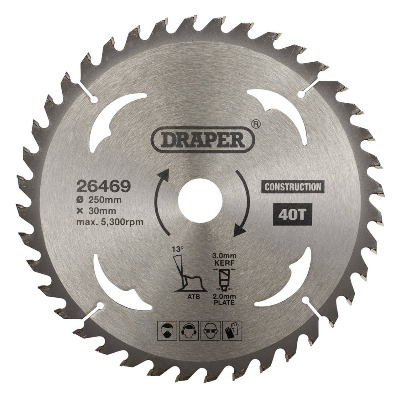 Draper Tools TCT Construction Circular Saw Blade, 250 x 30mm, 40T